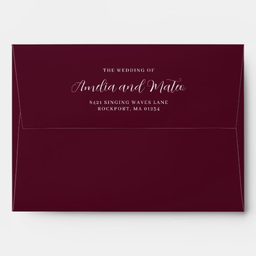 Burgundy Red Wedding Invitation Return Address Envelope