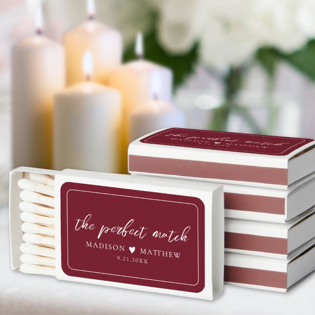 Burgundy Red Wedding Matchboxes (Burgundy Red Elegant Wedding Matchboxes)