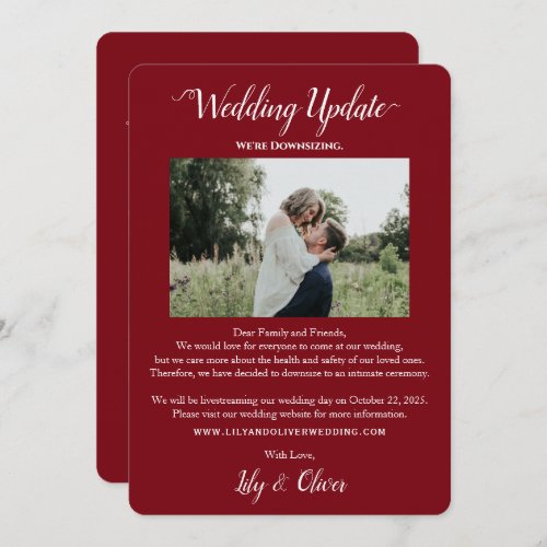 Burgundy Red Wedding Update 2 Photo Downsizing Announcement