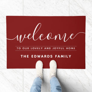 Burgundy Red Welcome Custom Family Doormat