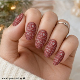 Burgundy Red Whimsical Script Christmas Minx Nail Art