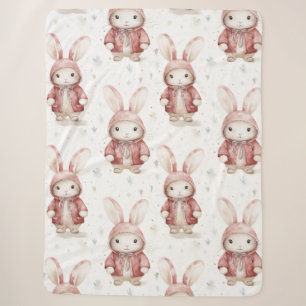 Burgundy Red White Bunnies Sherpa Blanket
