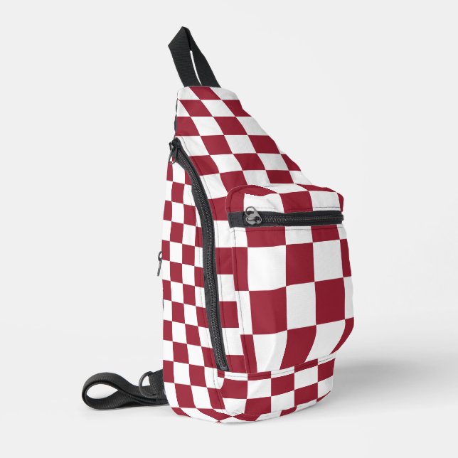 Burgundy Red White Checkered Sling Bag (Left Corner)