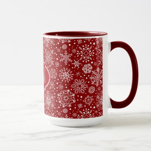 Burgundy Red  White Christmas Snowflakes 2 Mug