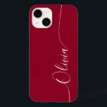 Burgundy Red White Elegant Calligraphy Script Name Case-Mate iPhone 14 Case<br><div class="desc">Burgundy Red White Elegant Calligraphy Script Custom Personalized Name iPhone 14 Smart Phone Cases features a modern and trendy simple and stylish design with your personalized name in elegant hand written calligraphy script typography on a burgundy red background. Designed by ©Evco Studio www.zazzle.com/store/evcostudio</div>