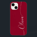 Burgundy Red White Elegant Calligraphy Script Name Case-Mate iPhone 14 Case<br><div class="desc">Burgundy Red White Elegant Calligraphy Script Custom Personalized Name iPhone 14 Smart Phone Cases features a modern and trendy simple and stylish design with your personalized name in elegant hand written calligraphy script typography on a burgundy red background. Designed by ©Evco Studio www.zazzle.com/store/evcostudio</div>