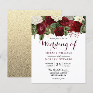 Burgundy Red & White Floral Budget Wedding Invite