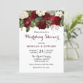 Burgundy Red White Floral Wedding Couples Shower Invitation (Standing Front)