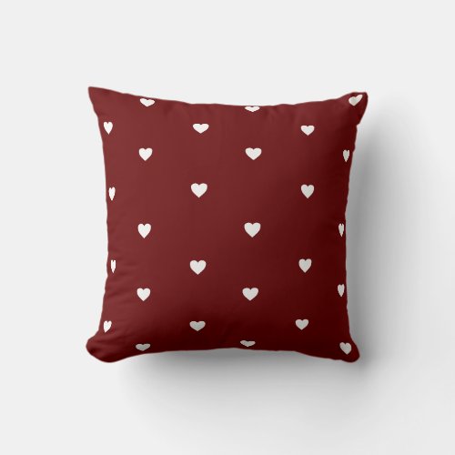 Burgundy Red White Heart Pattern Valentines day  Throw Pillow