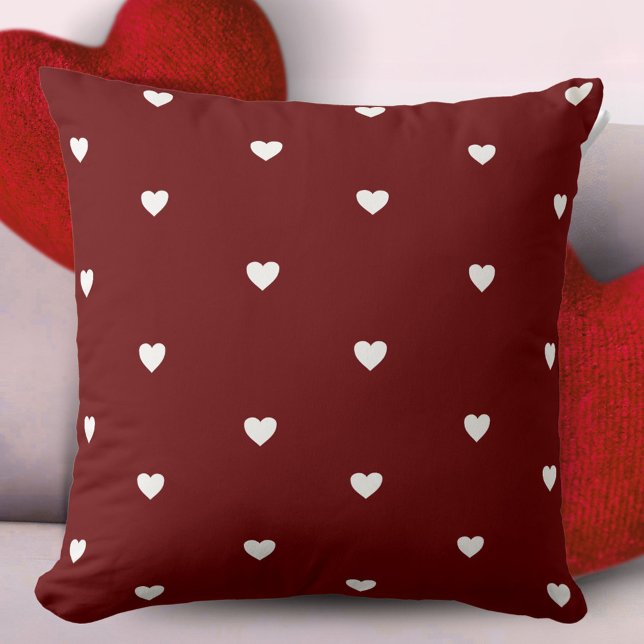 Burgundy Red White Heart Pattern Valentine`s day  Throw Pillow (Creator Uploaded)