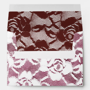 Burgundy Red White Lace Floral Envelope