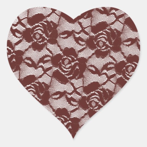 Burgundy Red White Lace Floral Heart Sticker