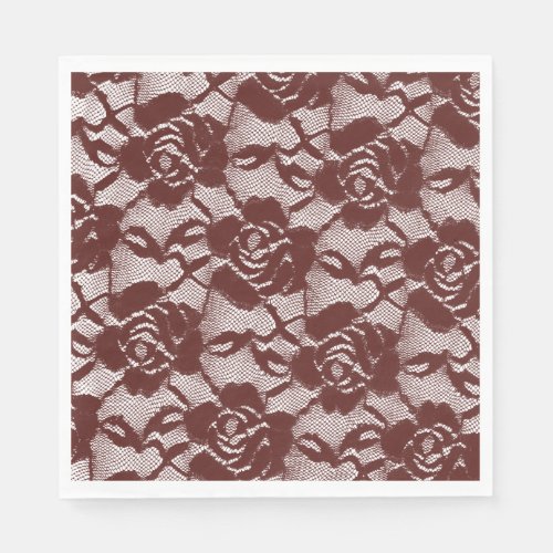 Burgundy Red White Lace Floral Napkins