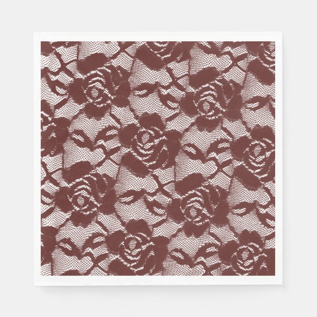 Burgundy Red White Lace Floral Napkins (Front)