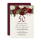 Burgundy Red White Rose 50th Birthday Party Invite