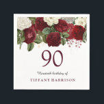 Burgundy Red White Rose 90th Birthday Party Napkins<br><div class="desc">Burgundy Red White Rose 90th Birthday Party Napkin

See matching collection in Niche and Nest Store</div>