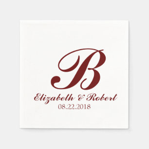Burgundy Red White Wedding Monogram Napkins