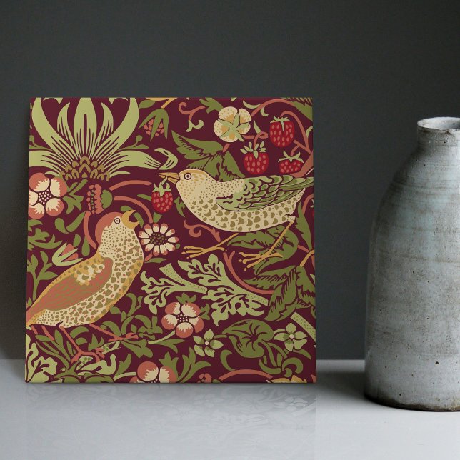 Burgundy Red William Morris Strawberry Thief Ceramic Tile (Creator Uploaded)