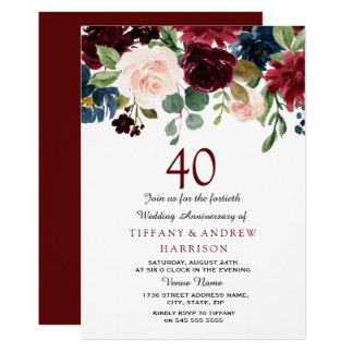 Burgundy Red Wine 40th Wedding Anniversary Invite