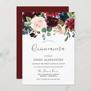 Burgundy Red Wine Beautiful Quinceanera Invite