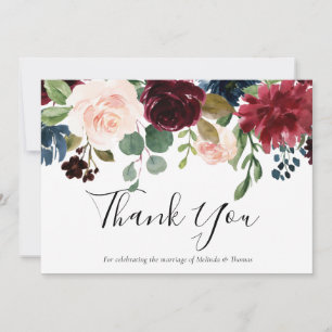 Burgundy Red Wine & Blush Floral Wedding Thank You Card
