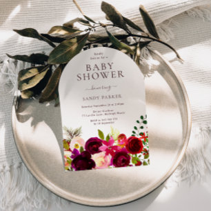 Burgundy Red Wine Boho Floral Baby Shower Invitation