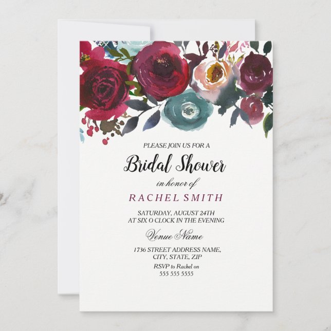 Burgundy Red Wine Bridal Shower Invitation (Front)