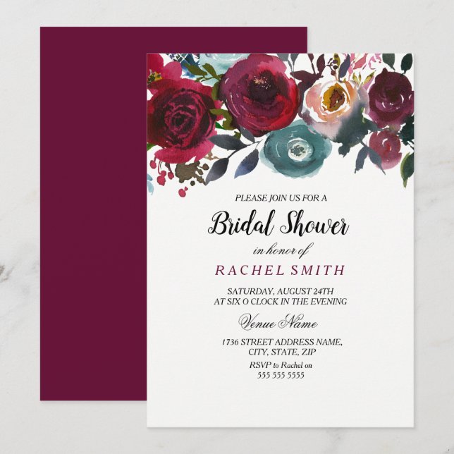 Burgundy Red Wine Bridal Shower Invitation (Front/Back)
