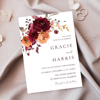 Burgundy Red Wine Burnt Orange Fall Wedding  Invitation