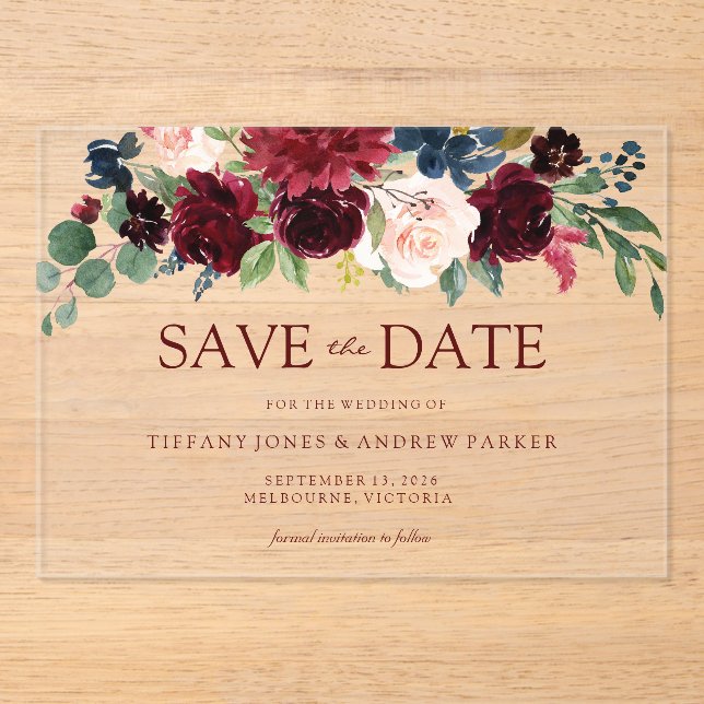 Burgundy Red Wine Floral Save the date (Front)