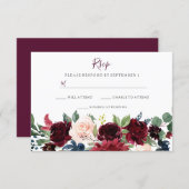 Burgundy Red Wine Flowers Elegant Wedding RSVP (Front/Back)