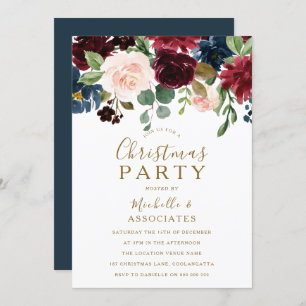 Burgundy Red Wine Gold Christmas Party Invite
