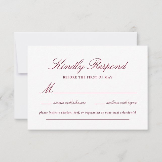 Burgundy Red Wine Lace Elegant Script Wedding RSVP Card (Front)