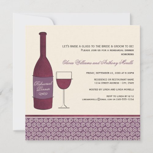 Wedding Rehearsal Dinner Invitations | Wine Theme