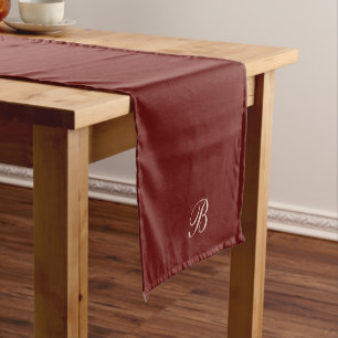 Burgundy Red with Monogram Initial Short Table Runner