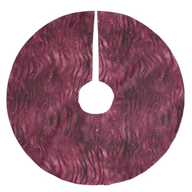 Burgundy Red Zebra Animal Christmas Brushed Polyester Tree Skirt (Front)
