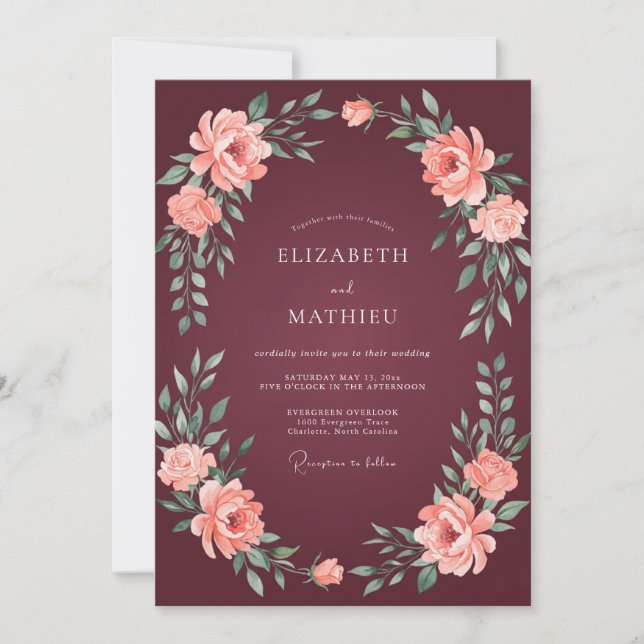 Burgundy Refined Autumn Wedding Invitation (Front)
