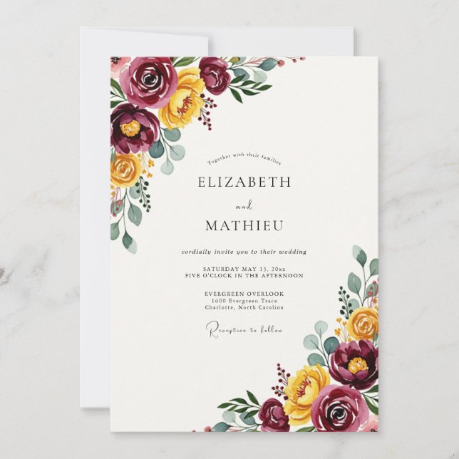 Burgundy Refined Harvest Wedding Invitation (Front)