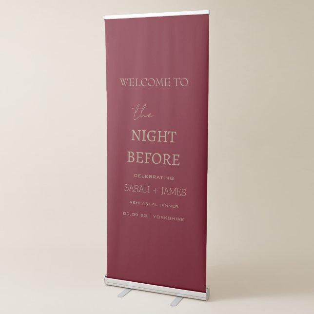 Burgundy Rehearsal Dinner Minimalist Welcome  Retractable Banner (3/4)