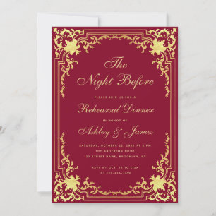 Burgundy Rehearsal Dinner Vintage Faux Gold Foil Invitation