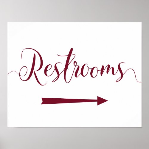 Burgundy Restrooms Sign Right Arrow Directions