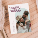 Burgundy Retro Love & Thanks White Arch Wedding   Thank You Card<br><div class="desc">Vintage and simple wedding thank you card featuring a white arch frame with a text that says "love & thanks" in a retro style font with stars in burgundy red color. The default message on the back is editable. A second square picture can be added on the back of the...</div>