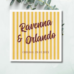 Burgundy Retro Muted Peach Stripe Wedding Napkins