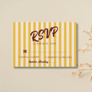 Burgundy Retro Muted Peach Stripe Wedding RSVP Card