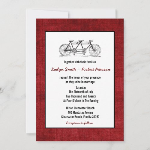 Burgundy Retro Tandem Bicycle Wedding Invitation