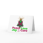 Burgundy Ribbon Christmas Peace Love, Joy & Cure Holiday Card