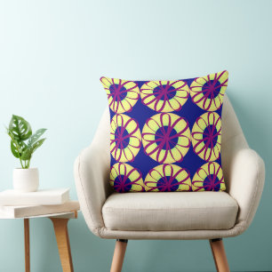 Burgundy Ribbon Flowers On Lemon Donuts Blue Throw Pillow