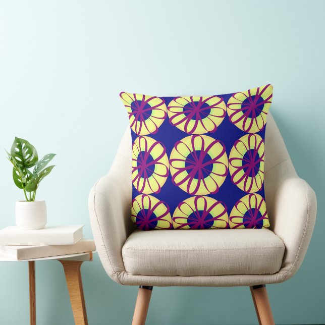 Burgundy Ribbon Flowers On Lemon Donuts Blue Throw Pillow (Chair)