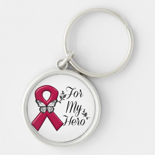 Burgundy Ribbon For My Hero Keychain