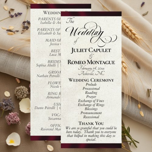 Burgundy Ribbon Wedding Program